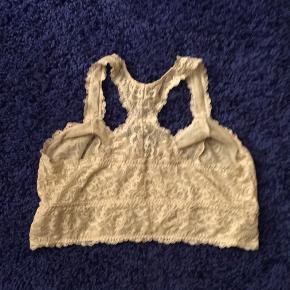 Wire Free Bralette Bandeau Crop Ivory lace light support racer back Torrid sz 3 - Picture 5 of 8